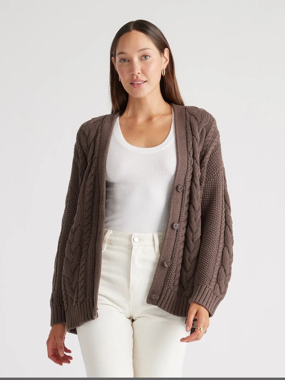 Quince Cream Cable Knit Cardigan
